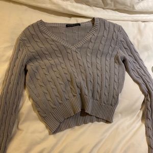 Brandy Melville purple textured crop V neck sweater